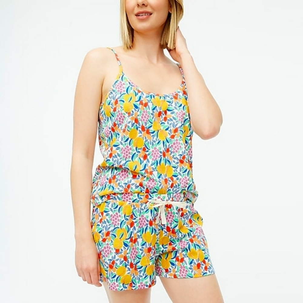 J.Crew Factory Printed Jersey Tank & Shirt PJ Set, Large, Yellow Multi NWT
